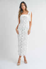 Off White Shoulder Strap Lace Floral Midi Dress