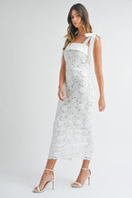 Off White Shoulder Strap Lace Floral Midi Dress