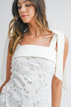 Off White Shoulder Strap Lace Floral Midi Dress
