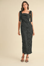 Black Shoulder Strap Lace Floral Midi Dress