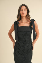 Black Shoulder Strap Lace Floral Midi Dress