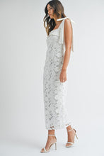 Off White Shoulder Strap Lace Floral Midi Dress