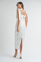 Off White Shoulder Strap Lace Floral Midi Dress