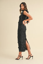 Black Shoulder Strap Lace Floral Midi Dress