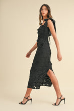Black Shoulder Strap Lace Floral Midi Dress