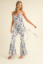 Off White Multi Floral Printed Open Back Jumpsuit With Frills