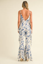 Off White Multi Floral Printed Open Back Jumpsuit With Frills