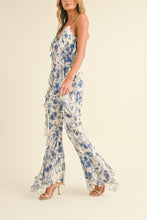 Off White Multi Floral Printed Open Back Jumpsuit With Frills