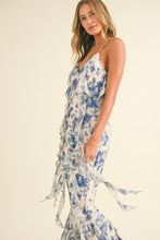 Off White Multi Floral Printed Open Back Jumpsuit With Frills