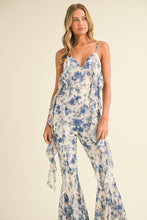 Off White Multi Floral Printed Open Back Jumpsuit With Frills
