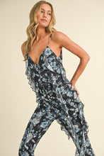 Black Multi Floral Printed Open Back Jumpsuit With Frills