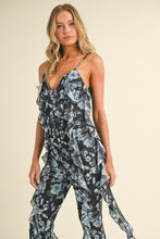 Black Multi Floral Printed Open Back Jumpsuit With Frills