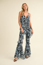 Black Multi Floral Printed Open Back Jumpsuit With Frills