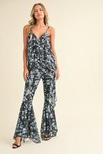 Black Multi Floral Printed Open Back Jumpsuit With Frills