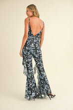 Black Multi Floral Printed Open Back Jumpsuit With Frills