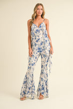 Off White Multi Floral Printed Open Back Jumpsuit With Frills