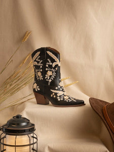 Black The Bailey - Embroidered Cowboy Booties