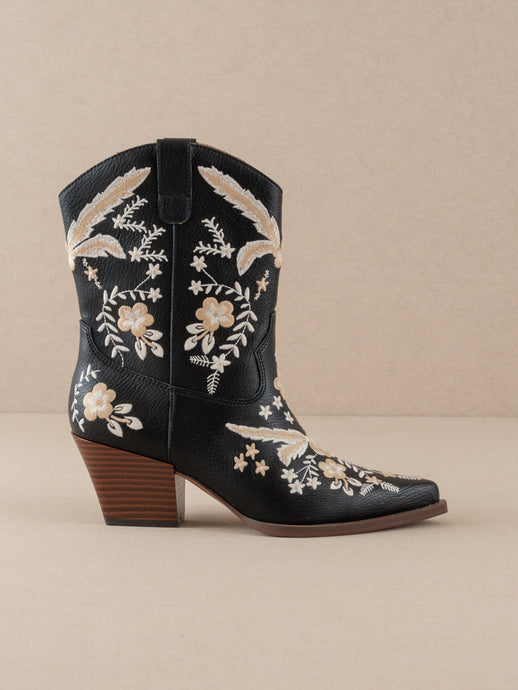 Black The Bailey - Embroidered Cowboy Booties