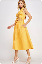 Tangerine Knotted Flower Bow Midi Dress
