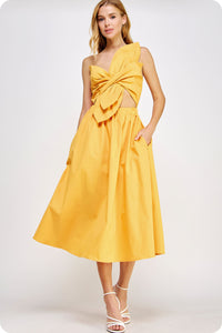 Tangerine Knotted Flower Bow Midi Dress