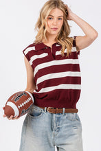 Burgundy/White Striped Sleeveless Sweater Top