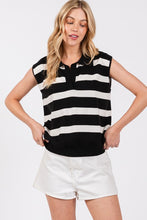 Black/White Striped Sleeveless Sweater Top