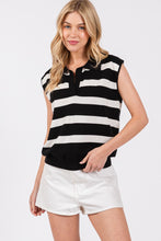 Black/White Striped Sleeveless Sweater Top
