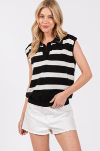 Black/White Striped Sleeveless Sweater Top