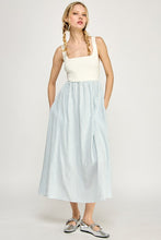Off White/Blue Sleeveless Striped Sweater Woven Mix Midi Dress