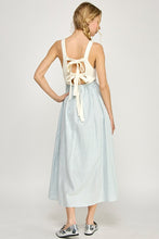 Off White/Blue Sleeveless Striped Sweater Woven Mix Midi Dress