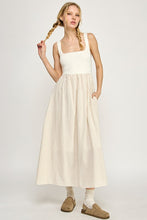 Off White/Taupe Sleeveless Striped Sweater Woven Mix Midi Dress
