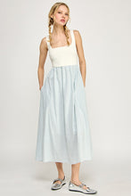 Off White/Blue Sleeveless Striped Sweater Woven Mix Midi Dress