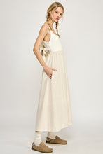 Off White/Taupe Sleeveless Striped Sweater Woven Mix Midi Dress