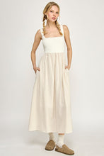 Off White/Taupe Sleeveless Striped Sweater Woven Mix Midi Dress