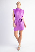 Lavender Ren Mock Neck Shoulder Padded Satin Mini Dress