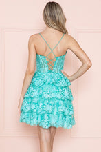 Green Skinny Straps Sequin Detail Tier Skirt Short Dress