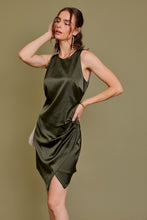 Olive Sleeveless Asymmetric Hem Line Dress