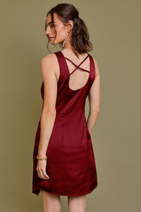 Wine Sleeveless Asymmetric Hem Line Dress