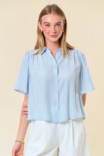 Lt.Blue Flutter Short Sleeve Flowy Button-Down Shirt