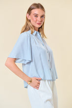 Lt.Blue Flutter Short Sleeve Flowy Button-Down Shirt
