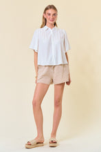 Off White Flutter Short Sleeve Flowy Button-Down Shirt