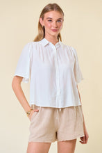 Off White Flutter Short Sleeve Flowy Button-Down Shirt