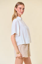 Off White Flutter Short Sleeve Flowy Button-Down Shirt