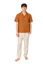 Brown Textured Short Sleeve Men's Button Down Shirt