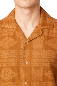 Brown Textured Short Sleeve Men's Button Down Shirt