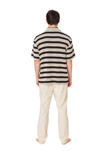 Black-Grey Textured Stripe Shirt