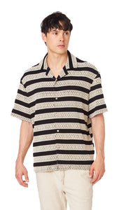 Black-Grey Textured Stripe Shirt