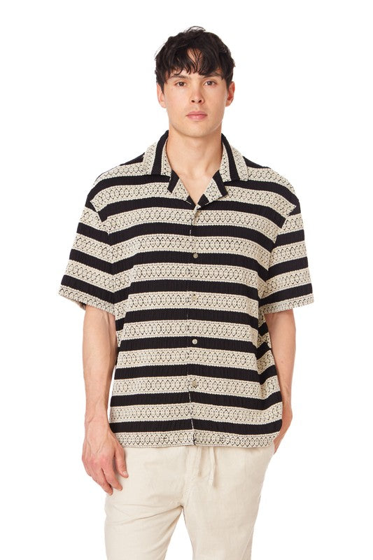 Black-Grey Textured Stripe Shirt
