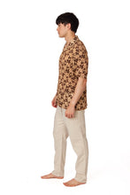 Brown Crochet Embroidered Leaf Short Sleeve Men Shirt