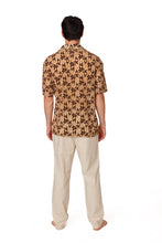 Brown Crochet Embroidered Leaf Short Sleeve Men Shirt